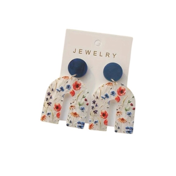 Fashion Jewelry Jewelry - Blue Floral U Shaped Earrings